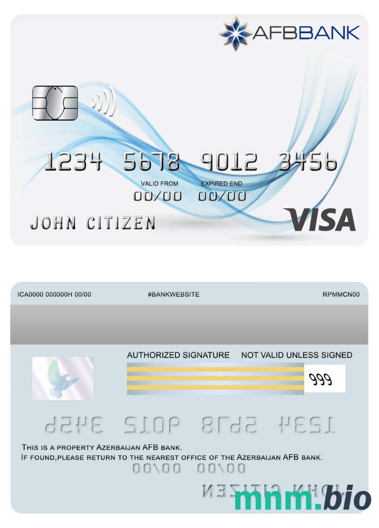 Azerbejan AFB bank przykład karty visa w formacie PSD